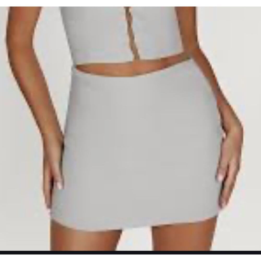 Meshki Lainey Hook and Eye Mini Skirt, Gray, Womens Medium, Sexy, party